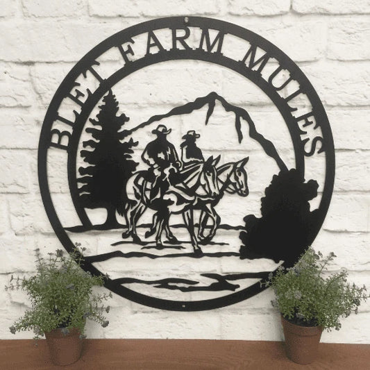 Saddled Mule & Rider Metal Ranch Sign Cut Metal Sign Metal House Sign - 8 inches - metal sign