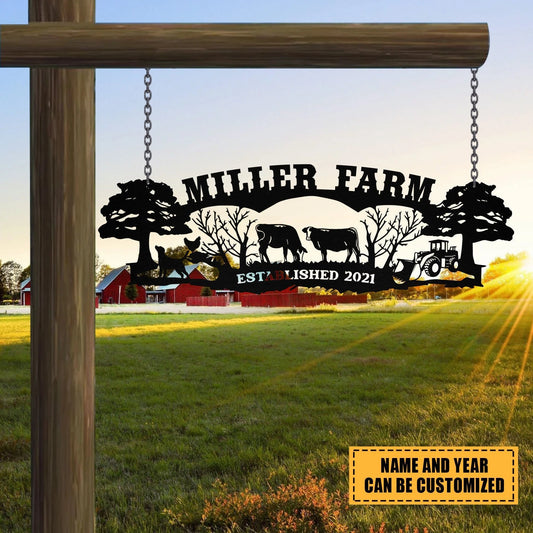 Personalized Metal Farm Sign Cow Dog Chicken Tractor Monogram, Metal Laser Cut Metal Signs Custom Gift Ideas - 8 inches - metal sign
