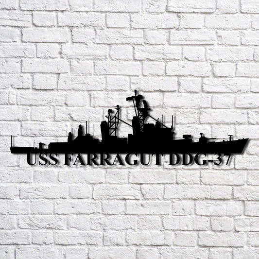 Uss Farragut Ddg37 Navy Ship Metal Art, Custom Us Navy Ship Cut Metal Sign, Gift For Navy Veteran, Navy - metal sign