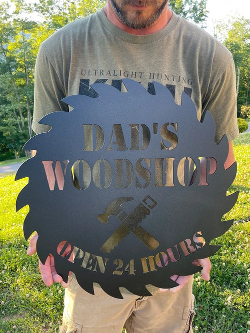 Dads Woodshop Sign Woodshop Metal Sign Custom Woodshop Sign Wood Shop Sign Metal Fathers Day Gifts
