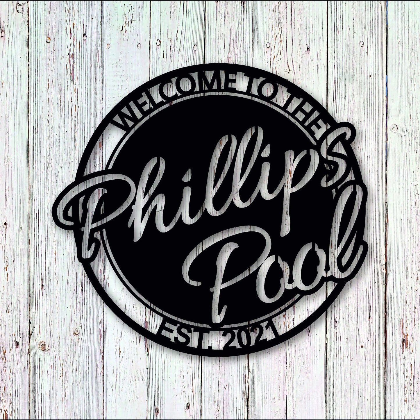 Personalized Welcome To The Pool With Established Date Metal Sign, Metal Last Name Sign, Personalized Metal Name Sign, Metal Wall Art Decor Laser Cut Metal Signs Custom Gift Ideas