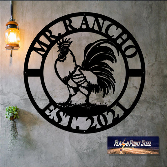 Rooster Farm Metal Sign, Cock, Custom, Farmer Sign, Personalized, Established, Plasma Cut Steel Sign - metal sign