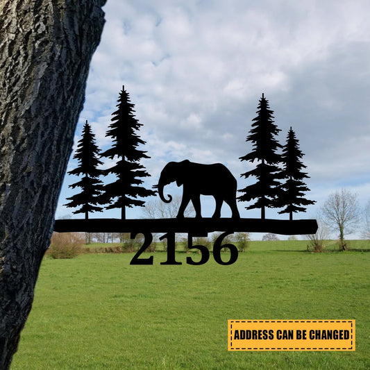 Personalized Address Elephant Metal Tree Stake, Tree Metal Sign Laser Cut Metal Signs Custom Gift Ideas - 8 inches - metal sign