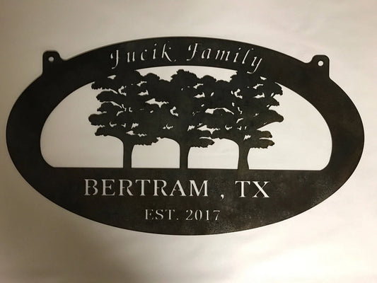 Metal Tree Sign With Three Trees Customized With Your Name Metal House Sign - 8 inches - metal sign