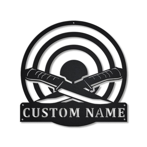 Personalized Knife Throwing Sport Monogram Metal Sign Art, Custom Knife Throwing Metal Sign, Hobbie Gifts, Sport Gift, Birthday Gift, Laser Cut Metal Signs Custom Gift Ideas