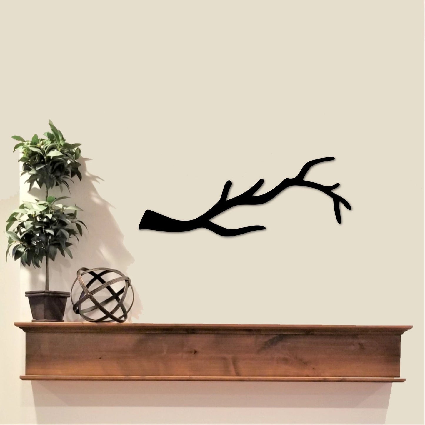 Tree Branch Rustic Decor Single Tree Branch Metal Wall Decor Metal Wall Accents Horizontal Tree Branch For Wall 19" Wide