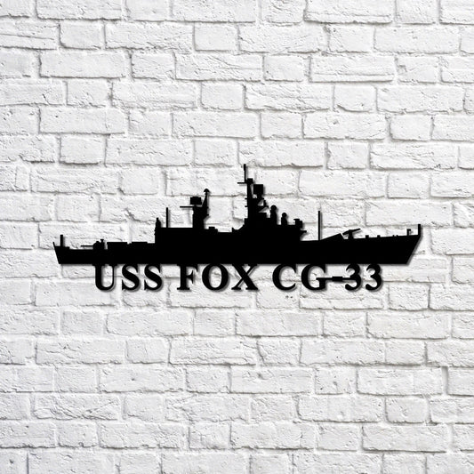 Uss Fox Cg33 Navy Ship Metal Sign, Memory Wall Metal Sign Gift For Navy Veteran, Navy Ships Silhouette - metal sign