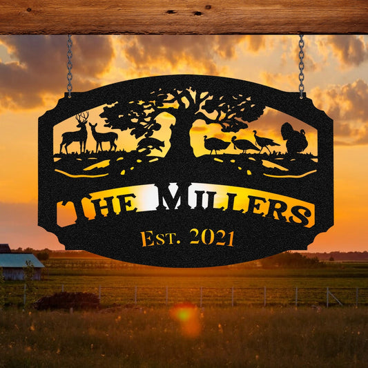 Personalized Name Deer Turkey Hunting Metal Sign, Custom Outdoor Cabin, Lodge, Metal Laser Cut Metal Signs Custom Gift Ideas - 8 inches - metal sign