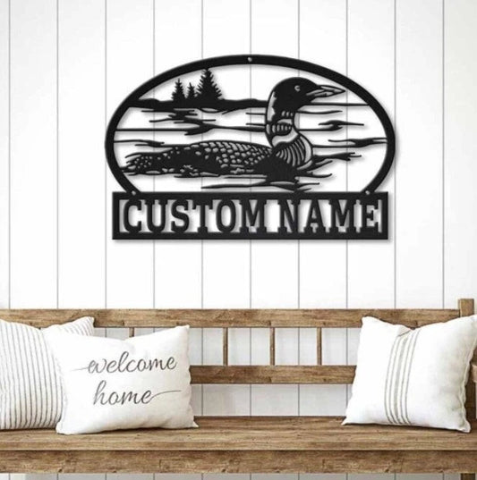 Custom Loon Metal Sign Lake House Decor, Lake House Sign, Family Name Sign, Hunting Bird, Metal Sign - metal sign