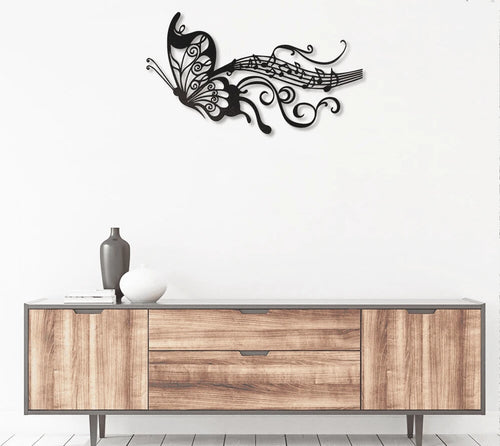 Butterfly And Melody Notes Music Metal House Sign