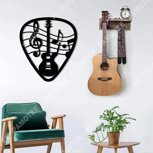 Guitar And Music Riff Inside Guitar Pick Metal Sign, Gift For Guitarist, Metal Laser Cut Metal Signs Custom Gift Ideas - 8 inches - metal sign