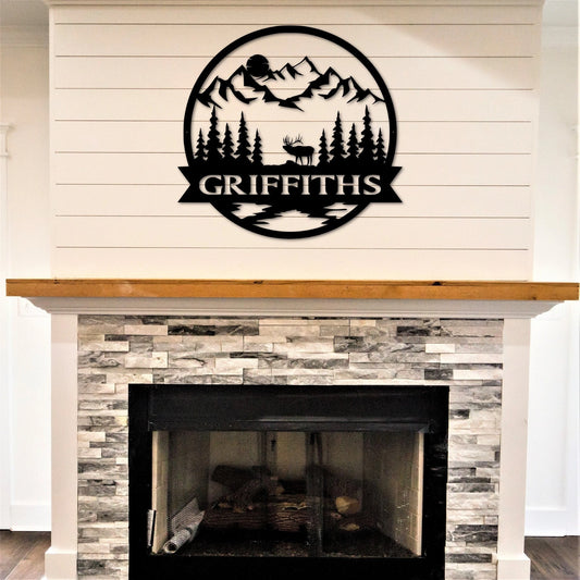 Metal Name Sign With Elk Scene, Personalized Last Name Sign, Outdoor Family Name Sign, Indoor Metal Sign - metal sign