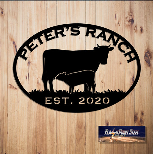 Cattle Farm Metal Sign, Cow Ranch, Custom Cow Calf, Farmer Sign, Personalized, Established, Plasma Cut Steel Sign, Animals Farm, Farmhouse Laser Cut Metal Signs Custom Gift Ideas