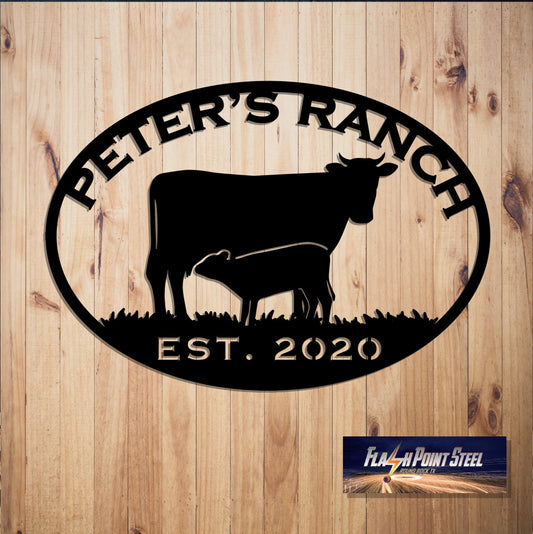 Cattle Farm Metal Sign, Cow Ranch, Custom Cow Calf, Farmer Sign, Personalized, Established, Plasma Cut - metal sign