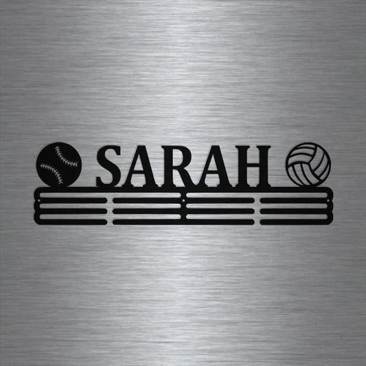 Softball And Volleyball Custom Name Medal Hanger Holder Display Rack 3 Rung, Cut Metal Sign, Metal Wall - metal sign