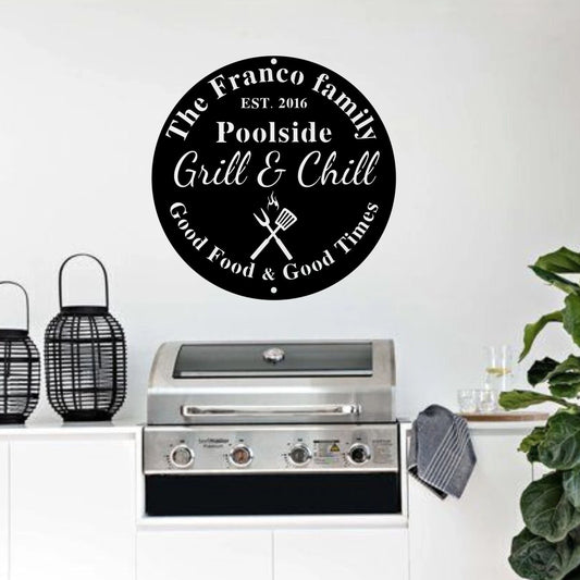 Personalized Metal Bar And Grill Sign, Personalized Bar Sign, Wedding Gift, Swimming Pool, Gifts For Men - wedding detail