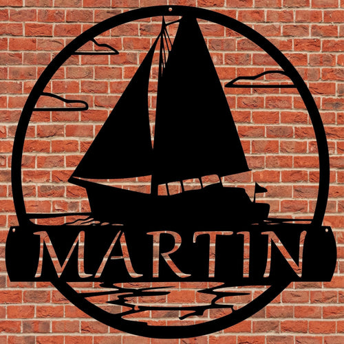 Monogram Sailboat Ocean Sailor Metal Sign Personalized Wedding Gift Housewarming Weatherproof