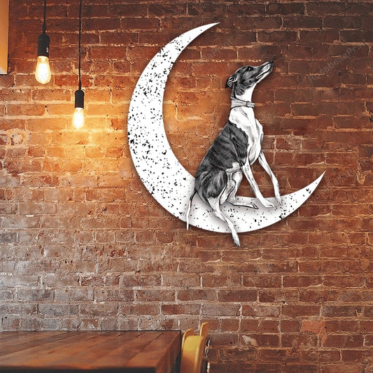 Dog Metal Sign Little Greyhound Sit On The Moon Gift for Dog Lover - 8 inches - metal sign