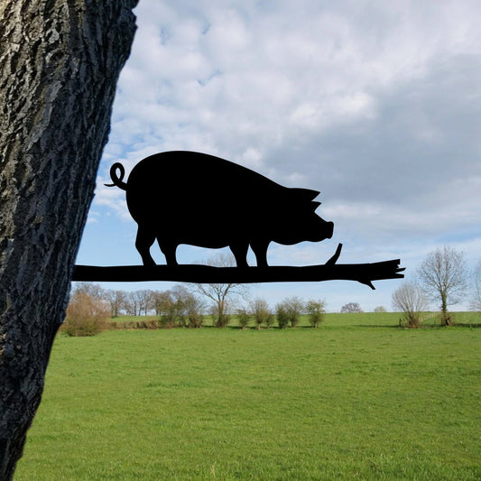 Pig Tree Stake, Farm Metal Sign, Gift For Farmer Laser Cut Metal Signs Custom Gift Ideas - 8 inches - metal sign