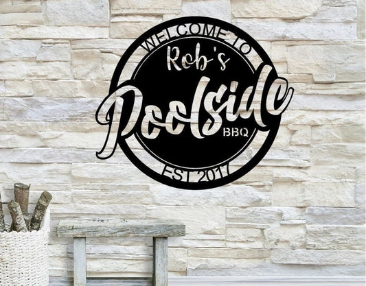 Personalized Backyard Poolside Bbq Metal Sign, Outdoor Wall Decor, Metal Decor, Pool Bbq Decor - metal sign