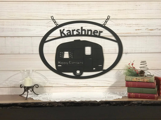 Happy Camper Personalized Metal Rv Camping Sign Large Metal Retro Camper Sign Laser Cut Metal Signs Custom Gift Ideas - 8 inches - metal sign