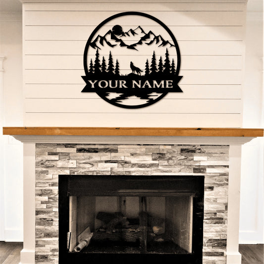 Custom Name Sign With Wolf And Moon, Metal Last Name Sign, Personalized Metal Name, Wolf Decor - wedding detail