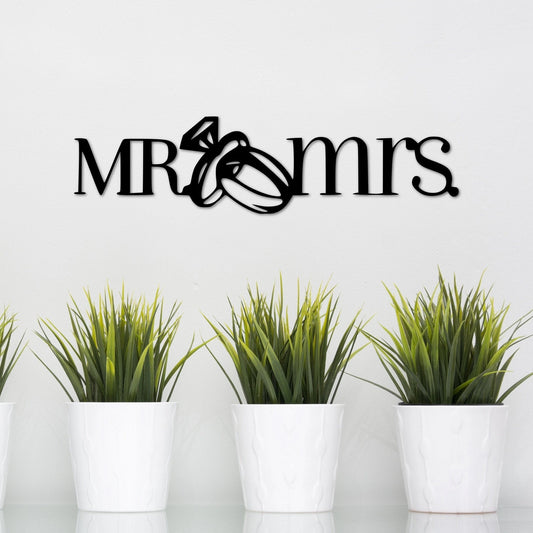 Mr And Mrs Sign With Wedding Rings Metal Master Bedroom Decor Wedding Gift Husband And Wife Wedding Sign Anniversary Gift For Wif - 8 inches - metal sign