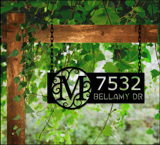 Hanging Address Sign, Metal, Monogram Address Sign For Yard, Address Plaque, Address Sign With Stakes - metal sign