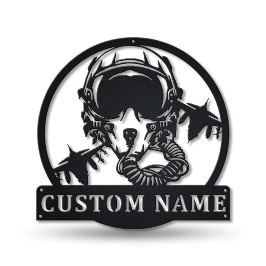 Personalized Fighter Pilot Metal Sign Art, Custom Fighter Pilot Monogram Metal Sign, Fighter Pilot Gifts - metal sign