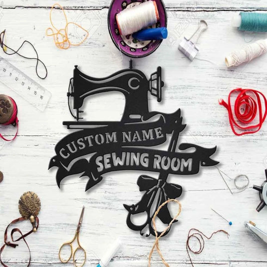 Personalized Name Sewing Room Metal House Sign Laser Cut Metal Signs Custom Gift Ideas - 8 inches - metal sign