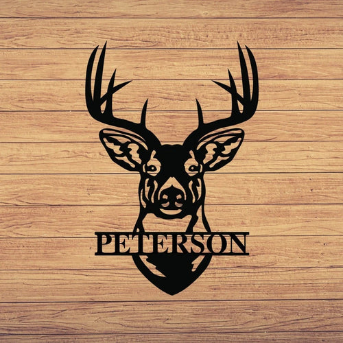 Deer Head Sign Deer Antler DecorDeer Hunter GiftDeer Camp SignChristmas Gift For HimDeer Name Metal Sign Fathers Day Gift