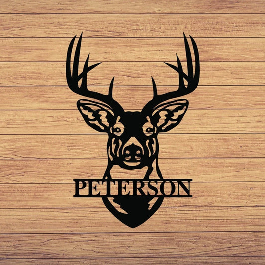 Deer Head Sign Deer Antler DecorDeer Hunter GiftDeer Camp SignChristmas Gift For HimDeer Name Metal Sign Fathers Day Gift
