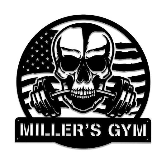 Personalized Skull Metal Gym Sign, Fitness Center, Cross Fit Club, Metal Laser Cut Metal Signs Custom Gift Ideas - 8 inches - metal sign