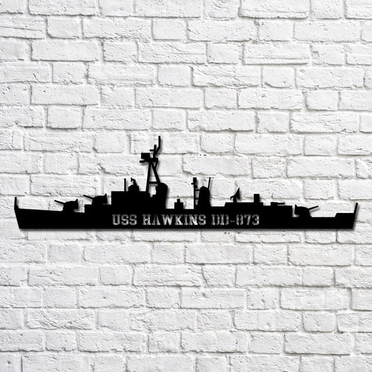 Uss Hawkins Dd873 Navy Ship Metal Art, Custom Us Navy Ship Cut Metal Sign, Gift For Navy Veteran, Navy - metal sign