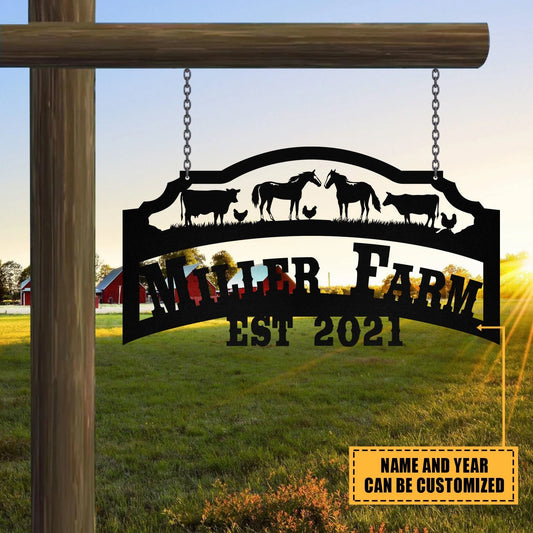 Personalized Metal Farm Sign Horse Cow Chicken, Custom Outdoor Farmhouse, Metal Laser Cut Metal Signs Custom Gift Ideas - 8 inches - metal sign