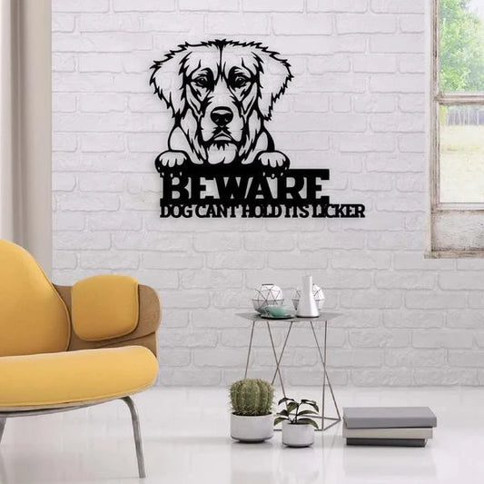 Dog Lovers Beware Dog Kiss Customized Cut Metal Sign - 8 inches - metal sign