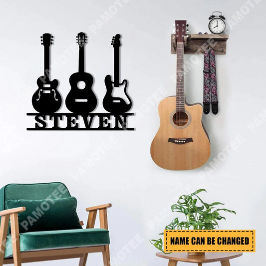 Personalized Three Guitars Metal Sign, Music Studio Wall Art, Metal Laser Cut Metal Signs Custom Gift Ideas - 8 inches - metal sign