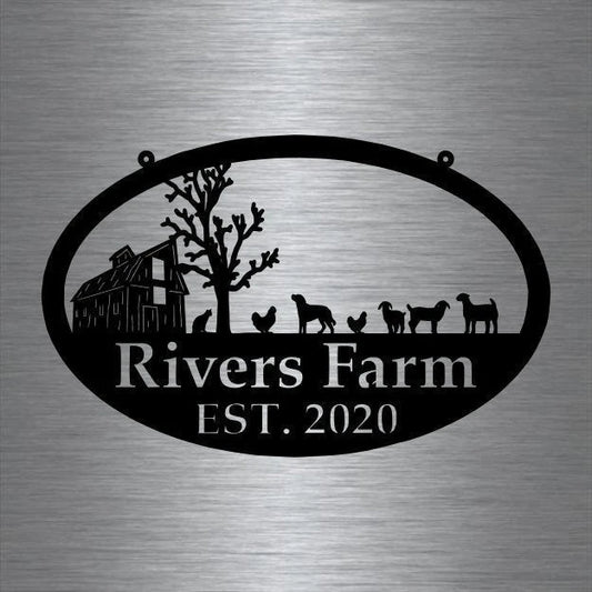 Metal Farm Sign , Barn And Chickens, Goats, Dog, And Cat Personalized Family Name Metal Sign Wedding Gift - wedding detail