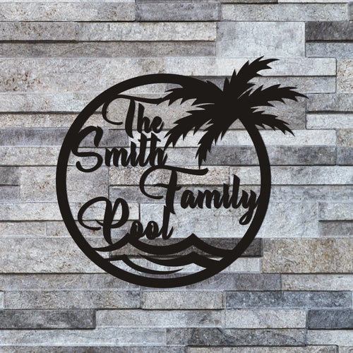 Personalized Family Pool Sign, Pool Palm Tree Sign, Tree House Sign, Last Name Sign, Family Name Sign Laser Cut Metal Signs Custom Gift Ideas