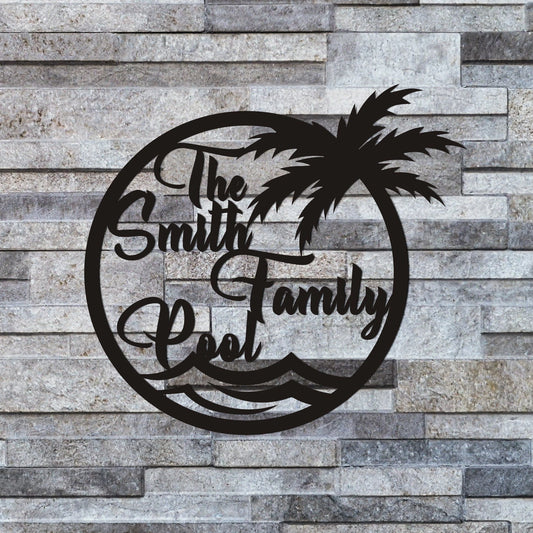 Personalized Family Pool Sign, Pool Palm Tree Sign, Tree House Sign, Last Name Sign, Family Name Sign - metal sign