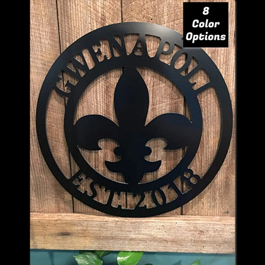 Fleur De Lis Personalized Family Name Decor, Established Date Gift Garden & Yard Sign customized Fleur De - metal sign