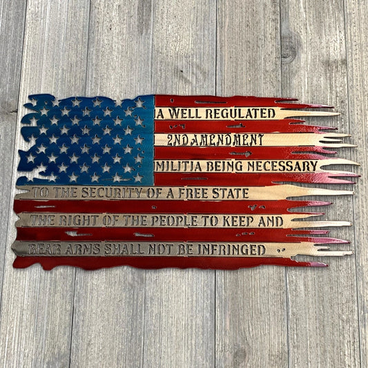 Second Amendment Distressed Flag Metal Sign Cutout, Cut Metal Sign, Wall Metal Art Laser Cut Metal Signs Custom Gift Ideas - 8 inches - metal sign