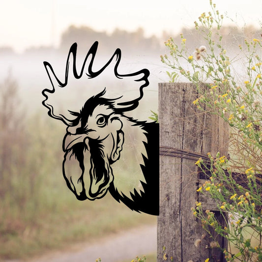 Funny Rooster Metal Art, Tree Stake, Chicken Decor, Metal Laser Cut Metal Signs Custom Gift Ideas - 8 inches - metal sign