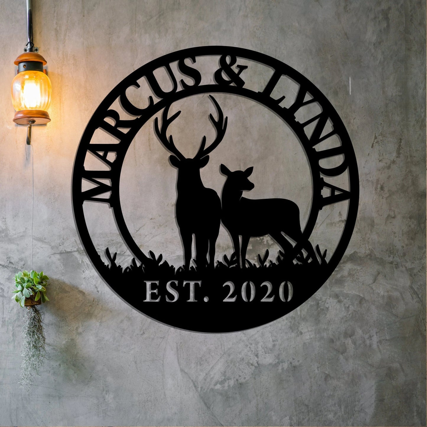 Buck And Doe Deer Custom Family Name Steel Art Deer In Woods Antler Sign Family Name Sign Custom Metal Sign Cabin Decor
