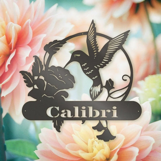 Hummingbird Monogram Metal Sign Laser Cut Metal Signs Custom Gift Ideas - 8 inches - metal sign