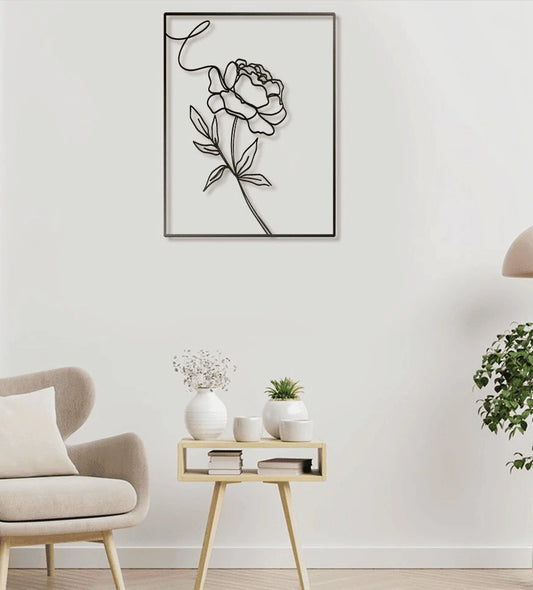 Peony Flower Line Art Metal House Sign - 8 inches - metal sign