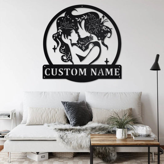 Custom Floral Mom And Baby Metal House Sign - 8 inches - metal sign
