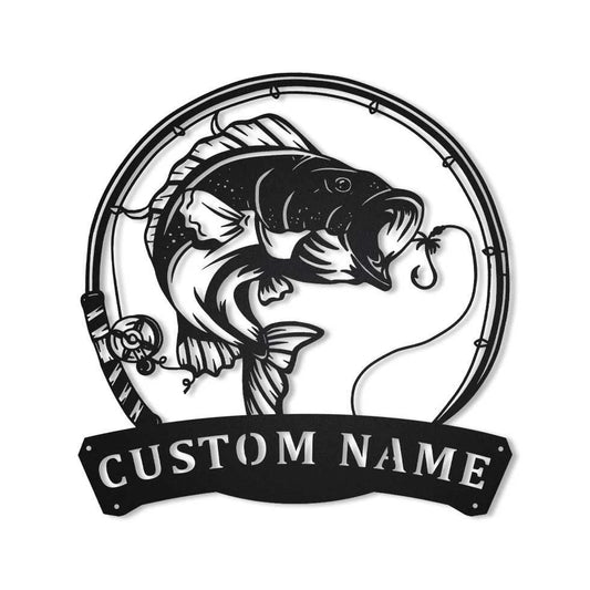 Personalized Bass Fishing Fish Pole Metal Sign Art, Custom Fishing Bass Metal Sign, Fishing Bass Gifts - metal sign