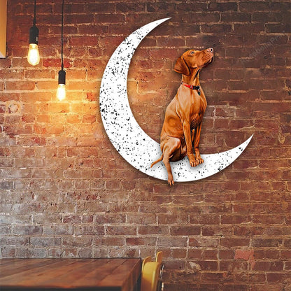 Metal Sign Vizsla Sit On The Moon Gift for Dog Lover