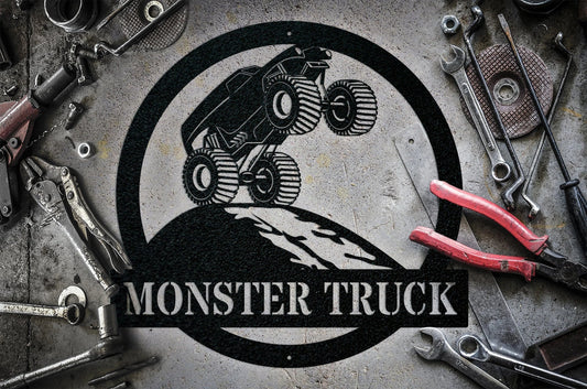 Monster Truck Sign Metal Monster Truck Name Sign Monster Truck Kids Name Sign Custom Metal Sign Truck Room Sign - 8 inches - metal sign